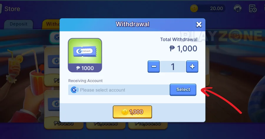 Click select to withdrawal G-Cash