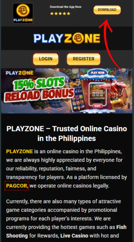 Go to offcial website Playzone and click Download